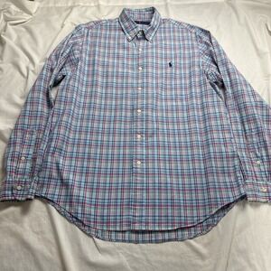 Ralph Lauren Button Down Plaid shirt Men Sz Large Blue Pony Long Sleeve
